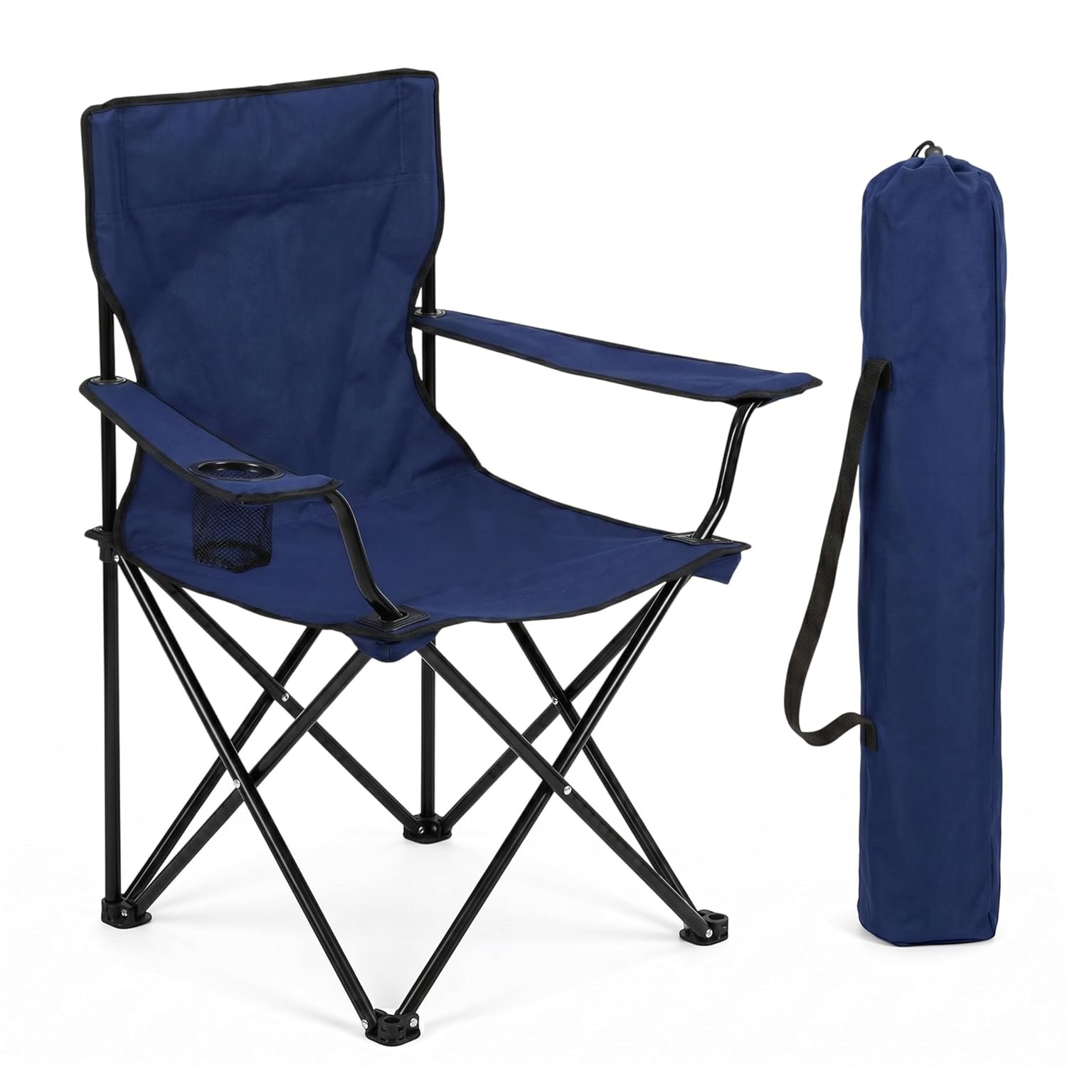 FINE GARDEN Camping Chair With Cary Bag, Lightweight Folding Camping Chair with Cup Holder, Comfortable Design Chairs with Armrests For Outdoor, Professional Travel & Garden Seating (2, Blue)