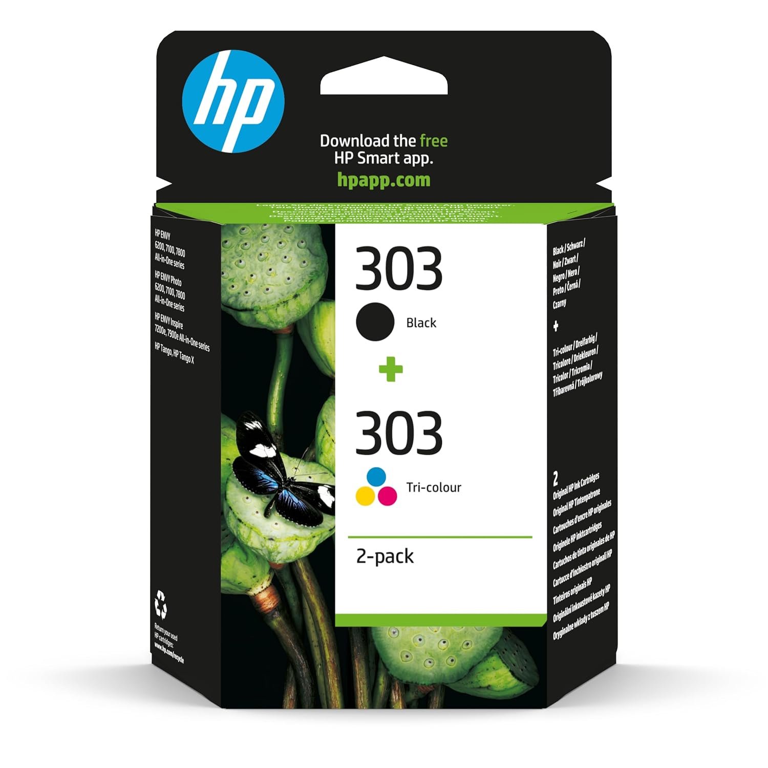 HP 303 Black/Tri-color Original Ink Printer Cartridges Combo (3YM92AE) - For HP ENVY Photo 6200, 7100, 7200, 7800, 7900 series, 7230, 7234, 7930, 7934, ENVY Inspire 7200e, 7900e Series, Tango X