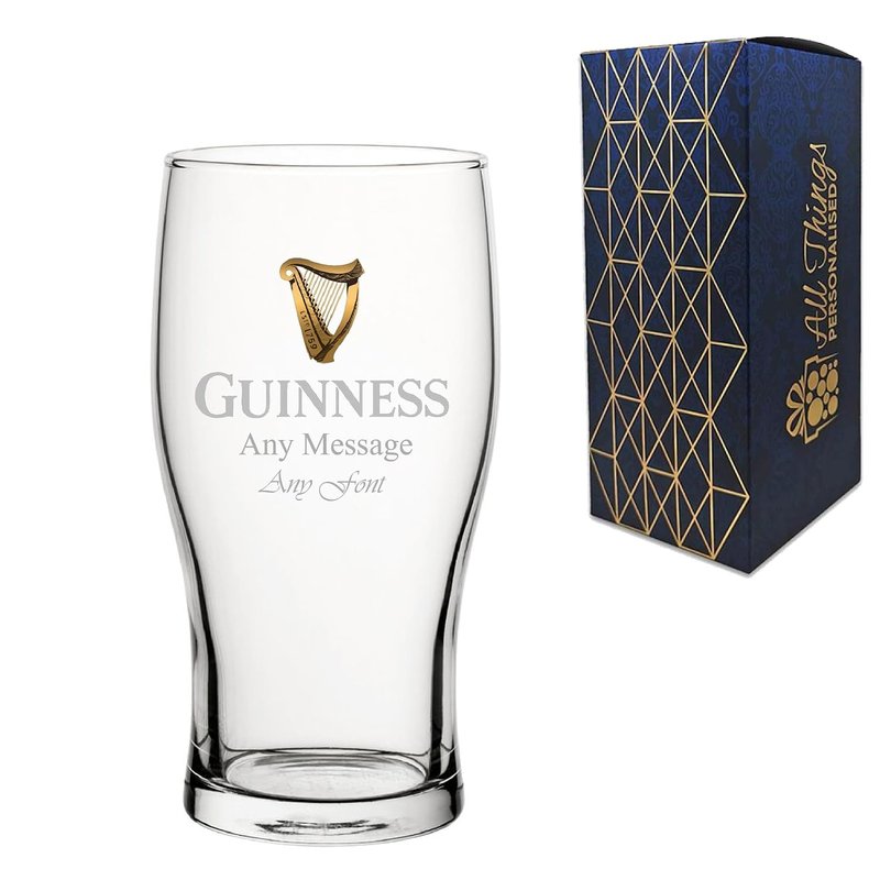 Personalised Engraved Official Guinness Glass, Gift Boxed, Personalise with Any Message for Any Occasion