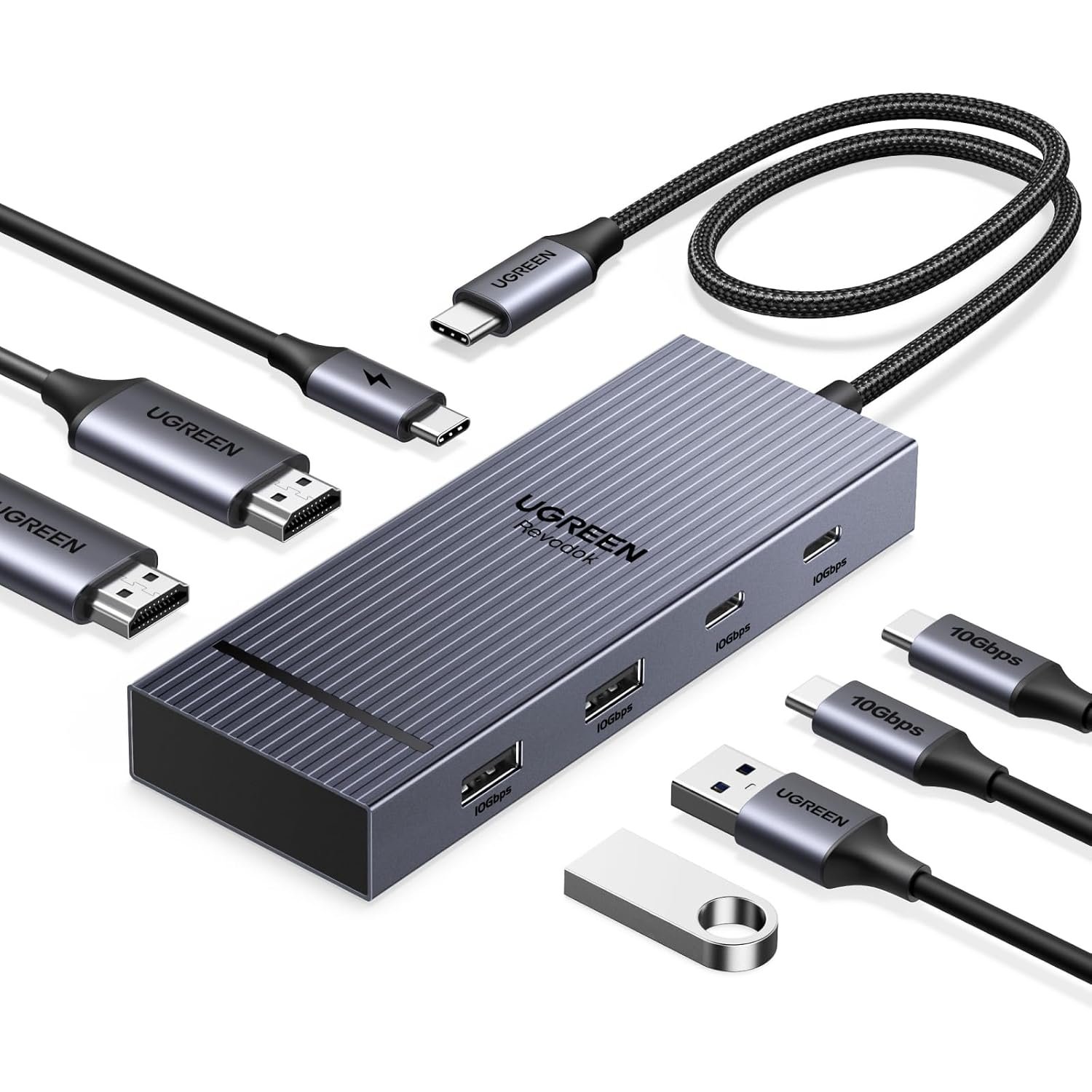 UGREEN Laptop Docking Station Dual Monitor, Revodok Pro 7-in-1 USB C Hub, Dual 4K@60Hz with 2 HDMI, 4x 10Gbps USB-A/C Data Ports, 100W PD, Aluminum USB-C Dock for Dell, HP, Thinkpad Laptops and More