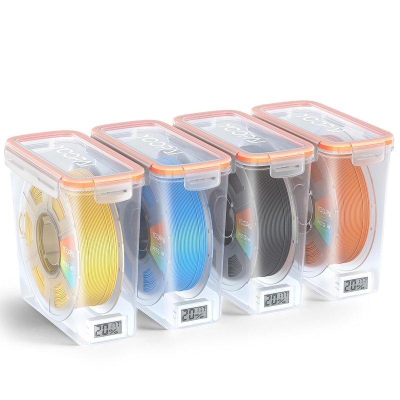 YOOPAI Pro Filament Storage Box with Temperature & Humidity Monitor, Airtight Filament Container for 1kg 1.75mm Spools, Moisture & Dust Resistant 3D Filament Storage with Reusable Desiccants, 4 Pack