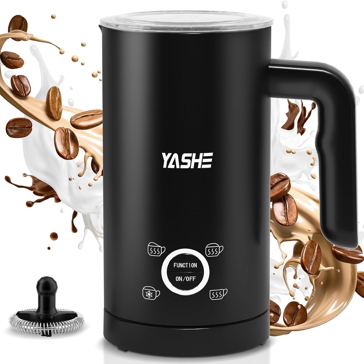 YASHE Electric Milk Frother, 4-in-1 Automatic Frother & Milk Steamer, 10oz/300ml Hot & Cold Foam Maker for Coffee, Latte, Cappuccino, Macchiato, Black and Black