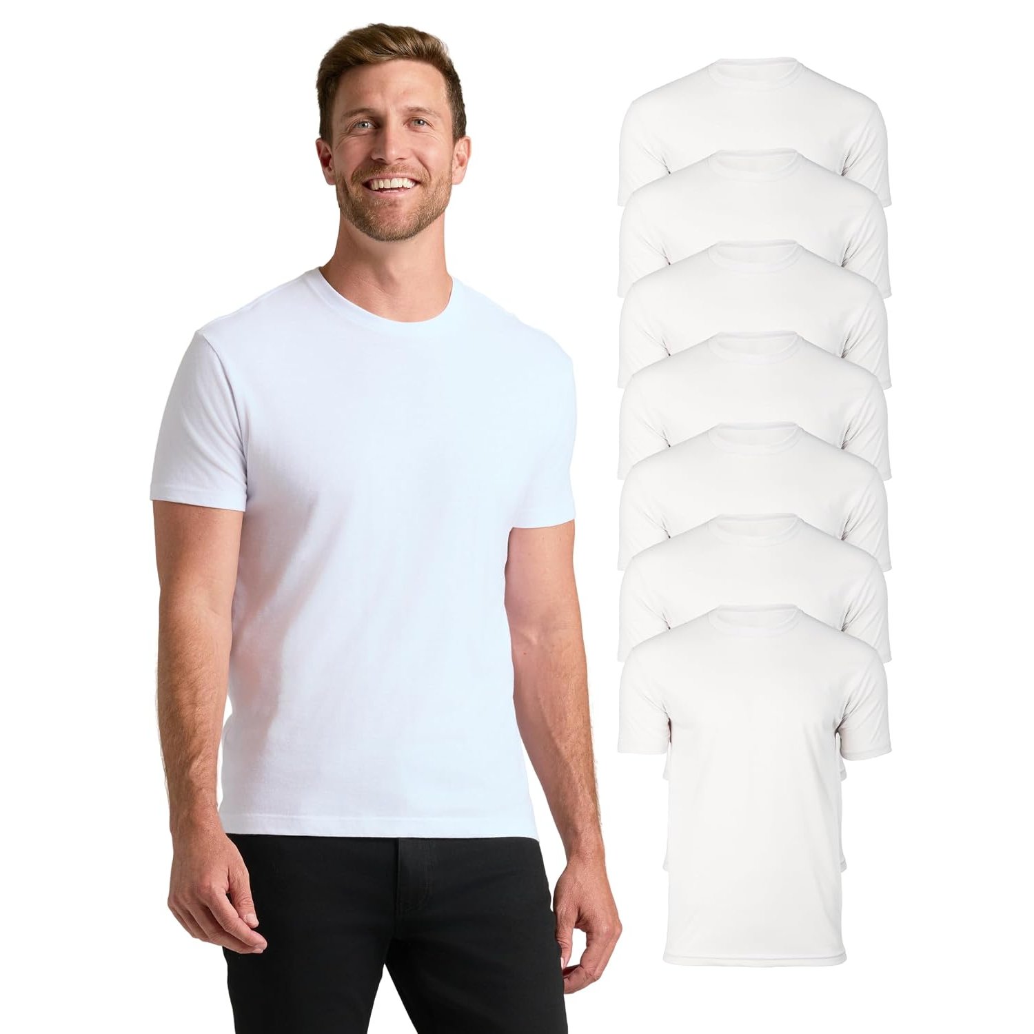 True Classic Men's T-Shirt – Short Sleeve Crew Neck T-Shirts for Men UK, Cotton Blend Men's T-Shirts, Novelty Tshirts Men UK, Pack of 7, White, XXL