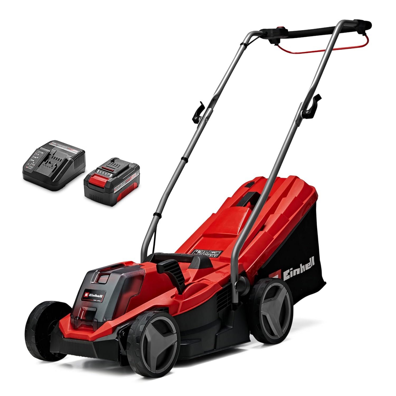 Einhell Cordless Lawnmower with Battery and Charger 18V Power X-Change, 33cm Cutting Width, Brushless Motor, 30L Grass Box, 5 Cutting Heights GE-CM 18/33 Li Battery Lawn Mower