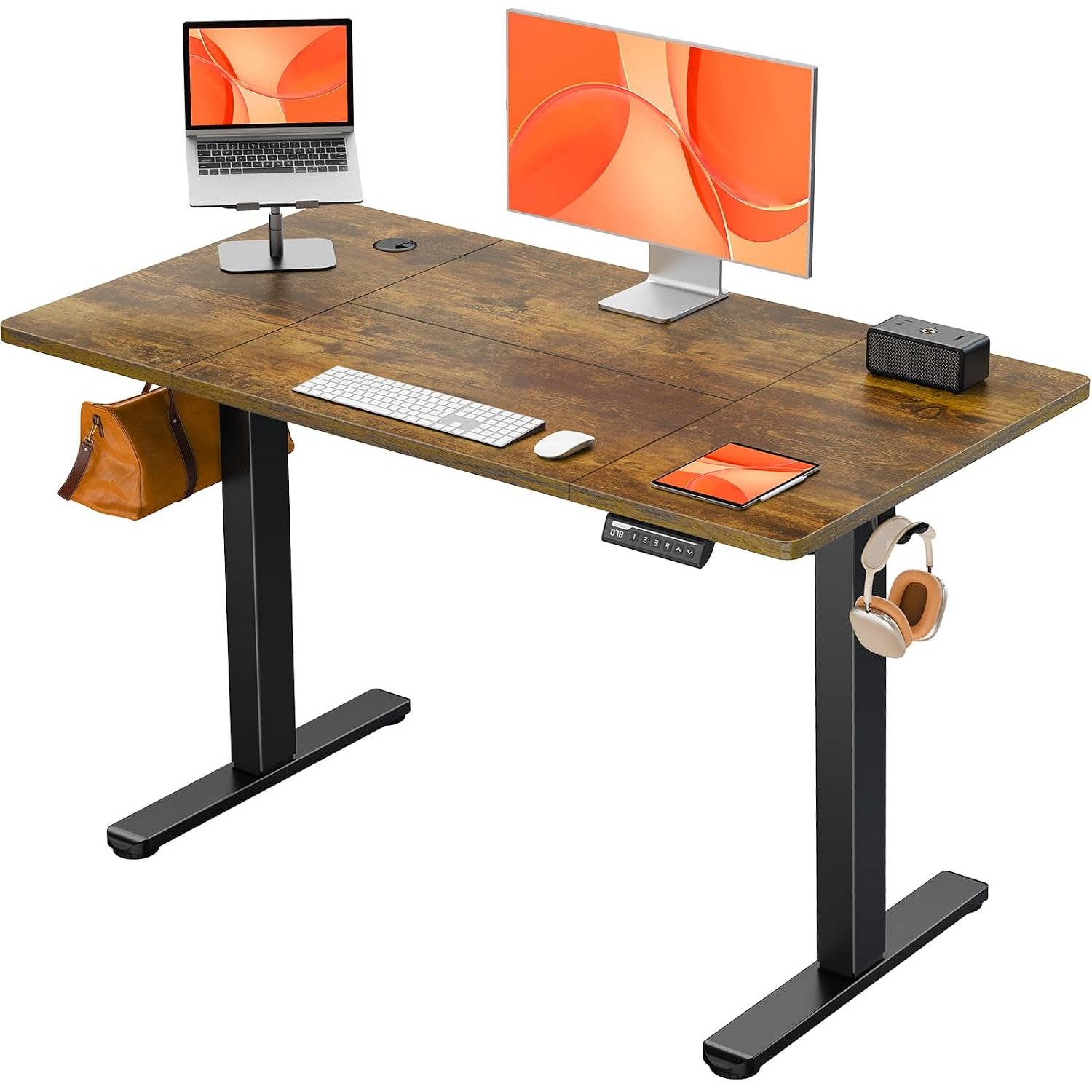 ErGear Electric Standing Desk Height Adjustable 120 x 60cm, Sit Stand Desk with 4 Memory Smart Pannel, Home Office Desk with Splice Board