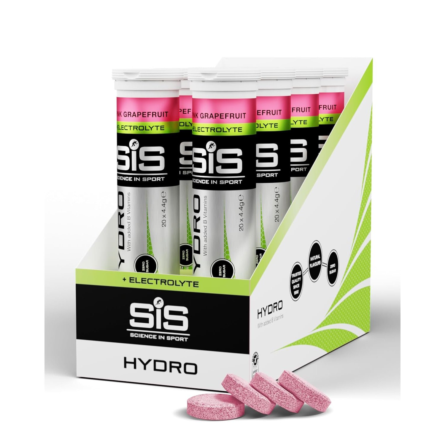 Science in Sport Hydro Electrolyte Tablets - Four Key Electrolytes and B Vitamins - Sugar-Free, Vegan & Gluten-Free Sports Hydration - Pink Grapefruit - 20 Effervescent Tablets (Pack of 8)