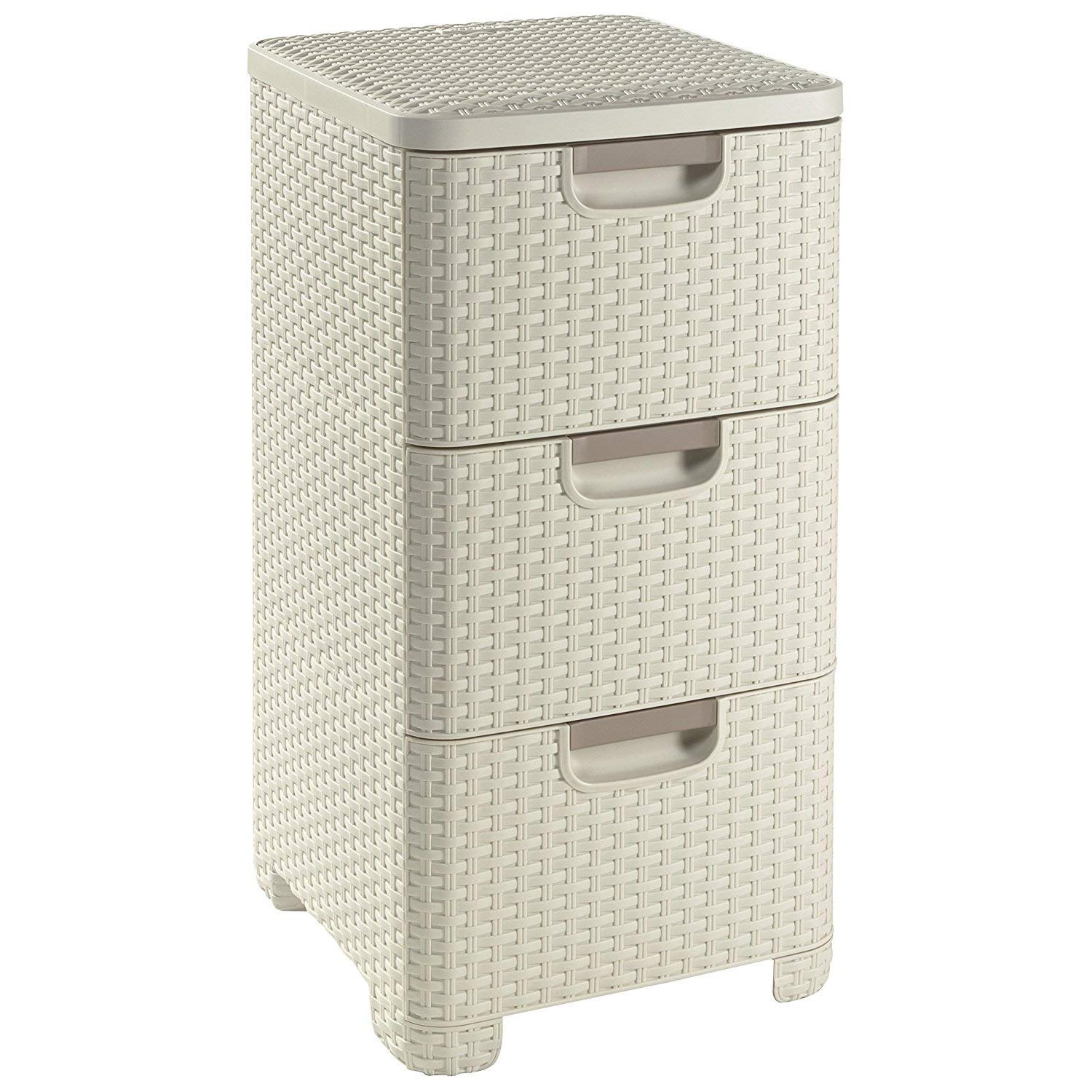 Curver Style Rectangular 3 Drawer Storage Tower, Vintage White, 14 Litre