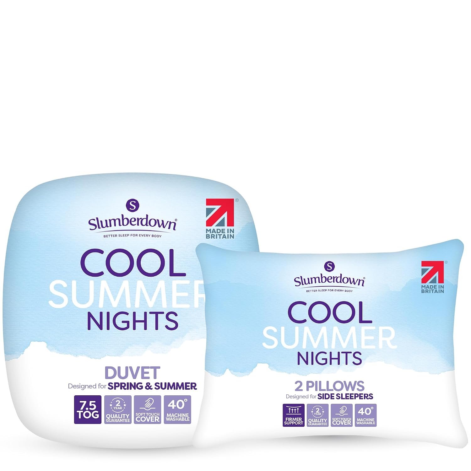 Slumberdown Cool Summer Nights 7.5 Tog King Size Duvet & 2 Pillows Set - Lightweight & Breathable UK Made Quilt, Non-Allergenic & Washable | Complete Summer Bedding for Hot Nights (225 x 220cm)