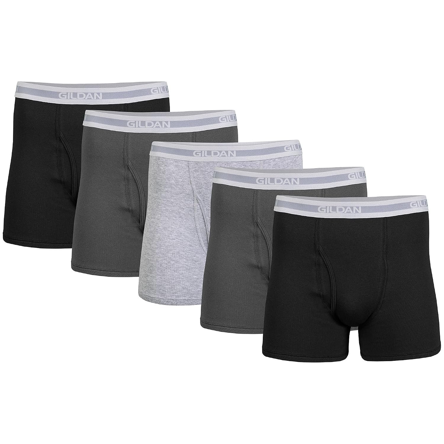 Gildan Men's Short Leg Boxer Briefs, Multipack, Black/Charcoal/Sport Grey (5-Pack), XLarge (Pack of 5)
