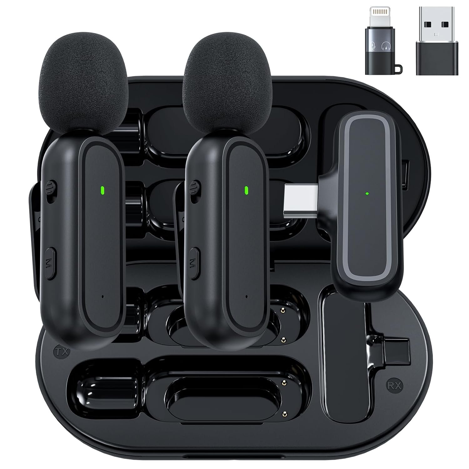 Wireless Lavalier Microphone for iPhone Android Camera USB-C with Charging Case, Noise Canceling Wireless Mini Microphone for YouTube, TikTok, Vlog, Game Live Streaming, Interviews, Video Recording