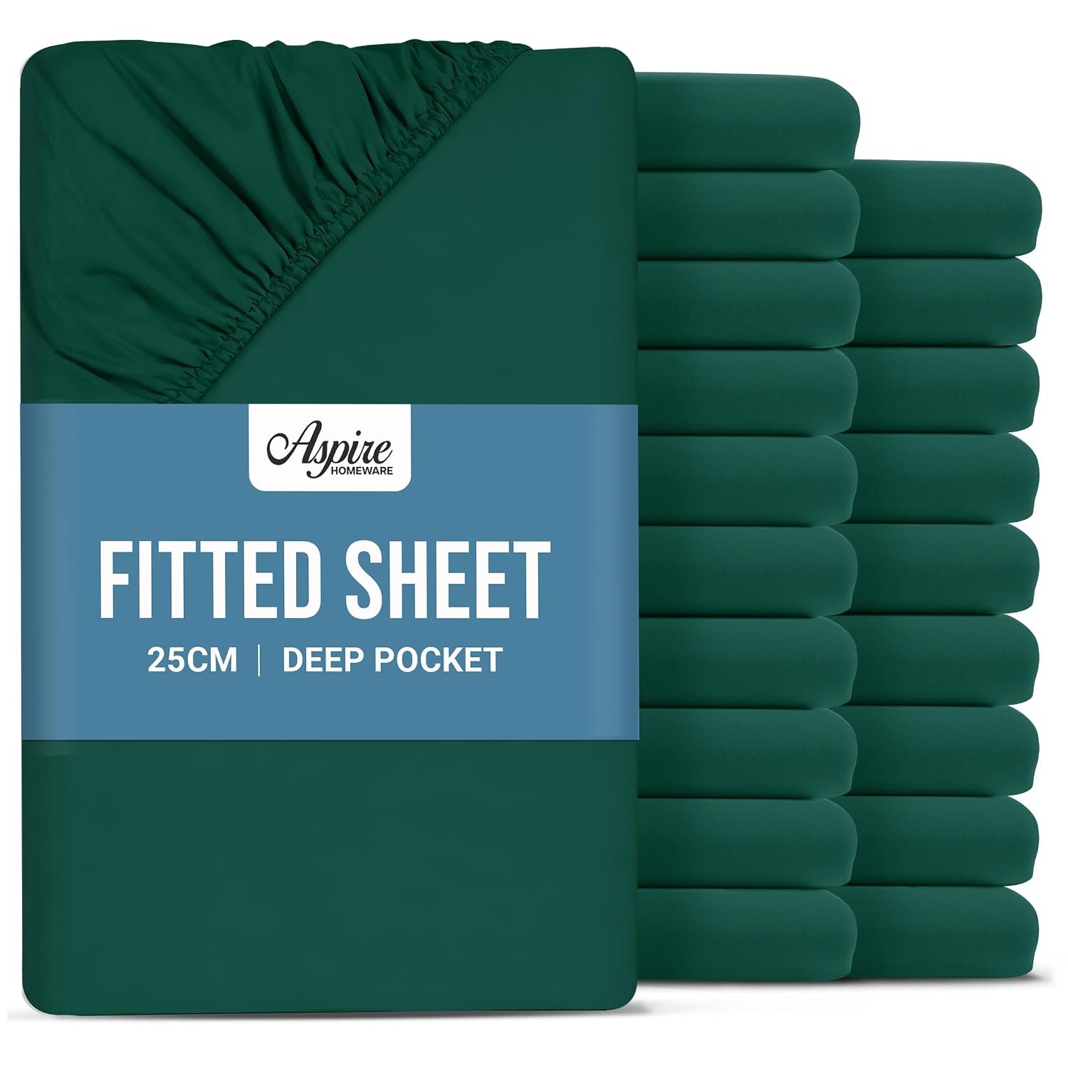 Aspire Homeware Single Fitted Sheet 20 Pack - 25 cm Deep Hotel Quality (Emerald) Bed Sheets - Soft & Breathable Fitted Sheet Single Bed - Anti-Wrinkle Easy Care Fitted Sheets