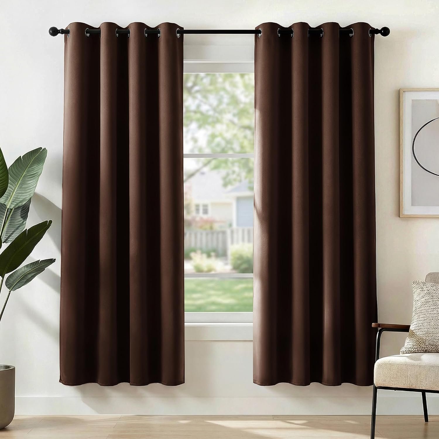 Deconovo Curtains Blackout Super Soft Thermal Insulated Eyelet Blackout Curtains for Bedroom 46 x 72 Inch Drop Chocolate 1 Pair