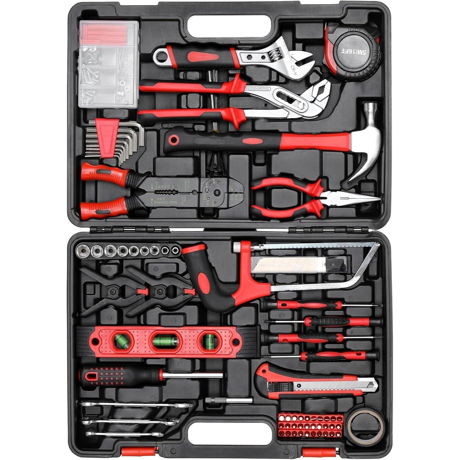 TLGREEN 218 Piece Tool Kit, Professional Mechanic Tool Set with Portable Toolbox, Saw, Adjustable Wrench, Socket Set, Screwdrivers & More for DIY Repairs in Home, Garage, Apartment