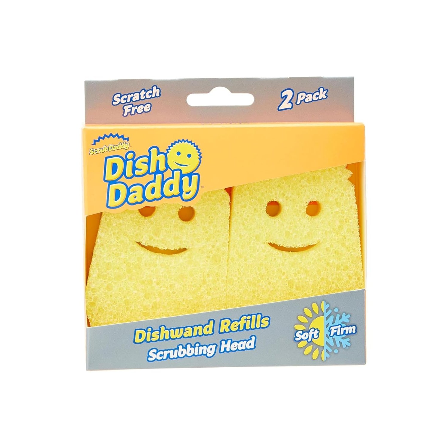 Scrub Daddy Dish Wand Scrubbing Brush Replacement Heads, Soap Dispensing Brushes, Texture Changing Washing Up Sponges, Detachable Dish Daddy Head Sponge Refills, Yellow 2 Pack