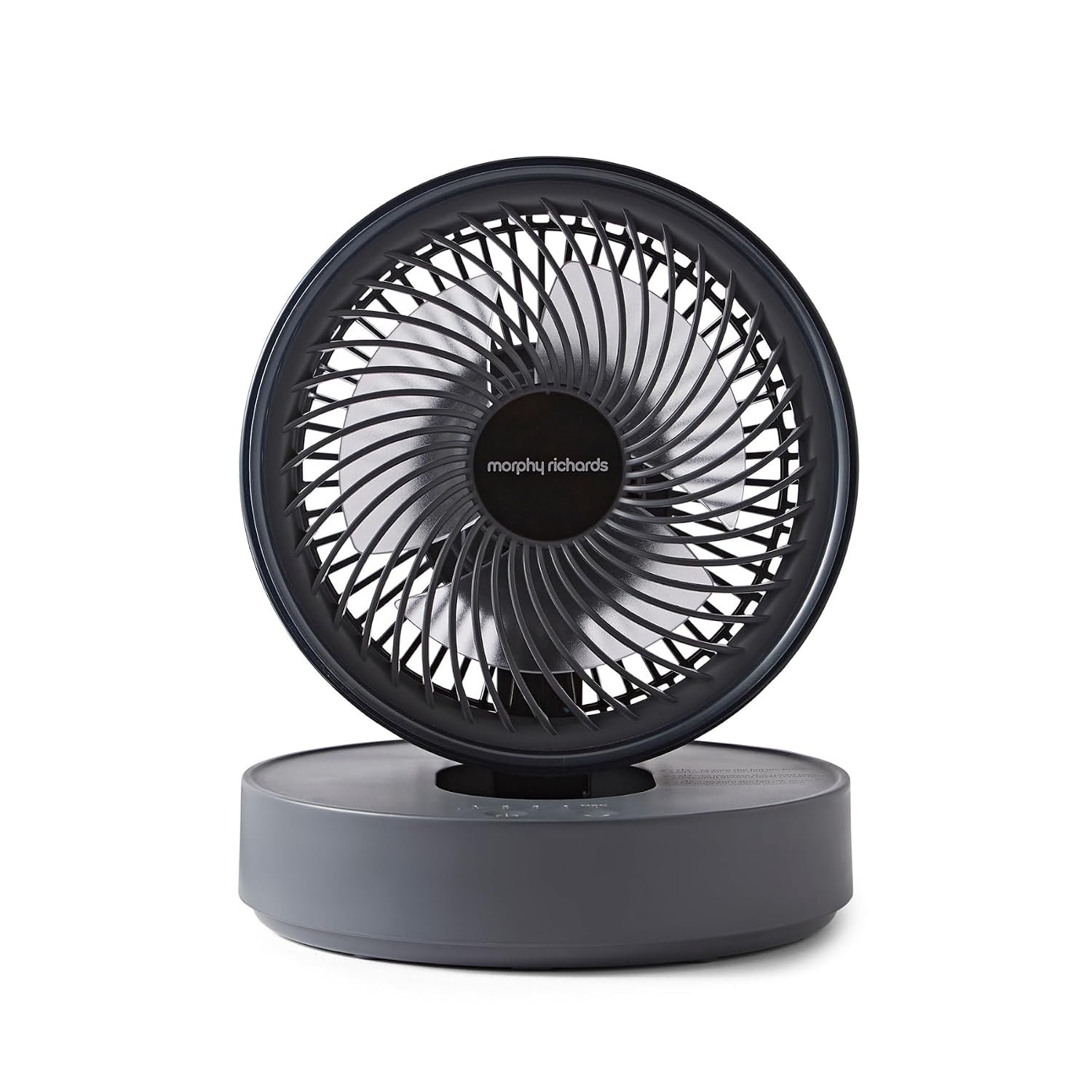 Morphy Richards Airflex Portable Oscillating Fan, Rechargeable USB up to 17 hours, Foldable, 3 Speeds, Touch Panel, Variable Tilt, Quiet, Wall mount, Bedroom, Office, Home, Travel, Cool Grey, 820001