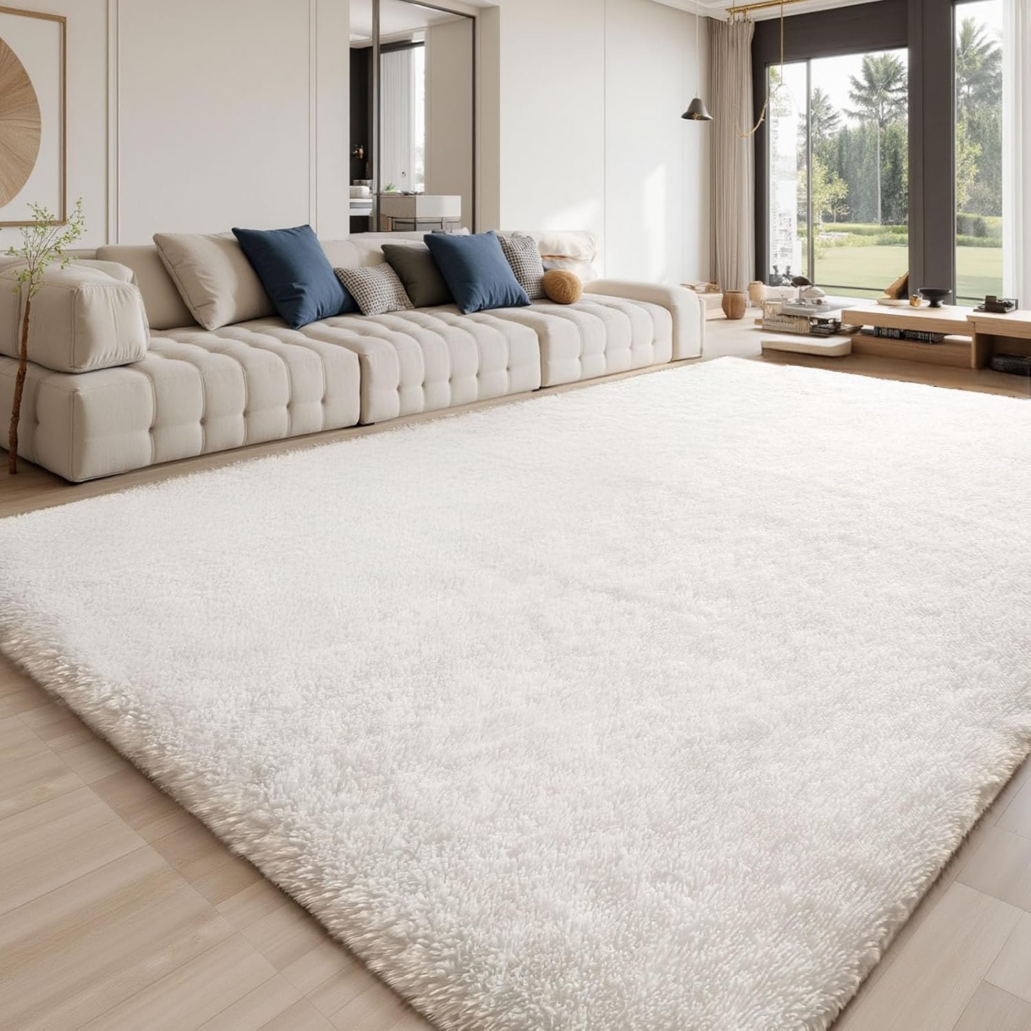 Sour Lemon Large Rugs Living Room 275x370cm, Ivory Shaggy Rugs for Bedroom