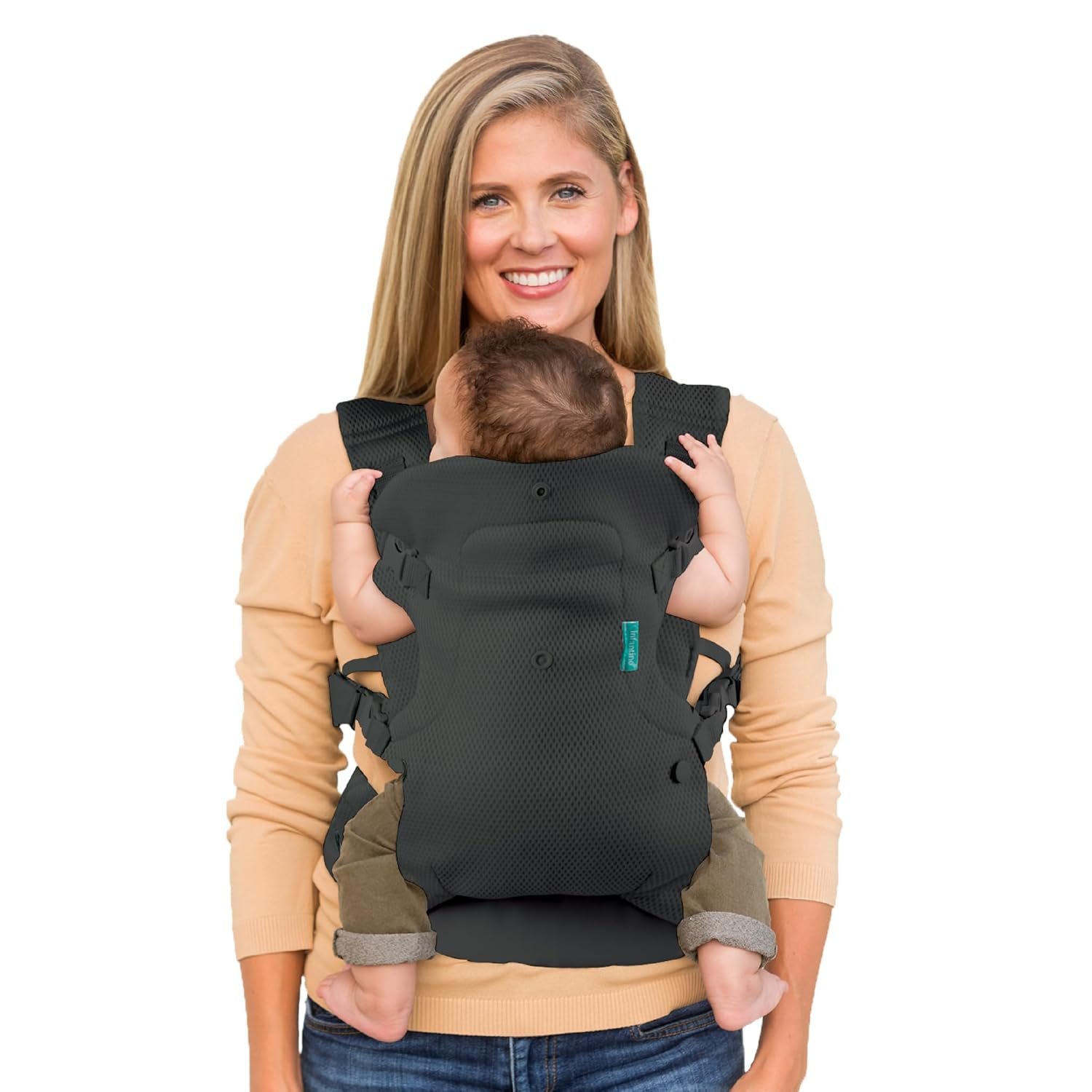 Infantino Flip 4-in-1 Light & Airy Convertible Baby Carrier - Breathable, Lumbar Support, Adjustable Waist Belt, Head Support, Ergonomic Seat, Plush Straps for Newborn to Toddler 3,6-14,5kg, Dark Grey