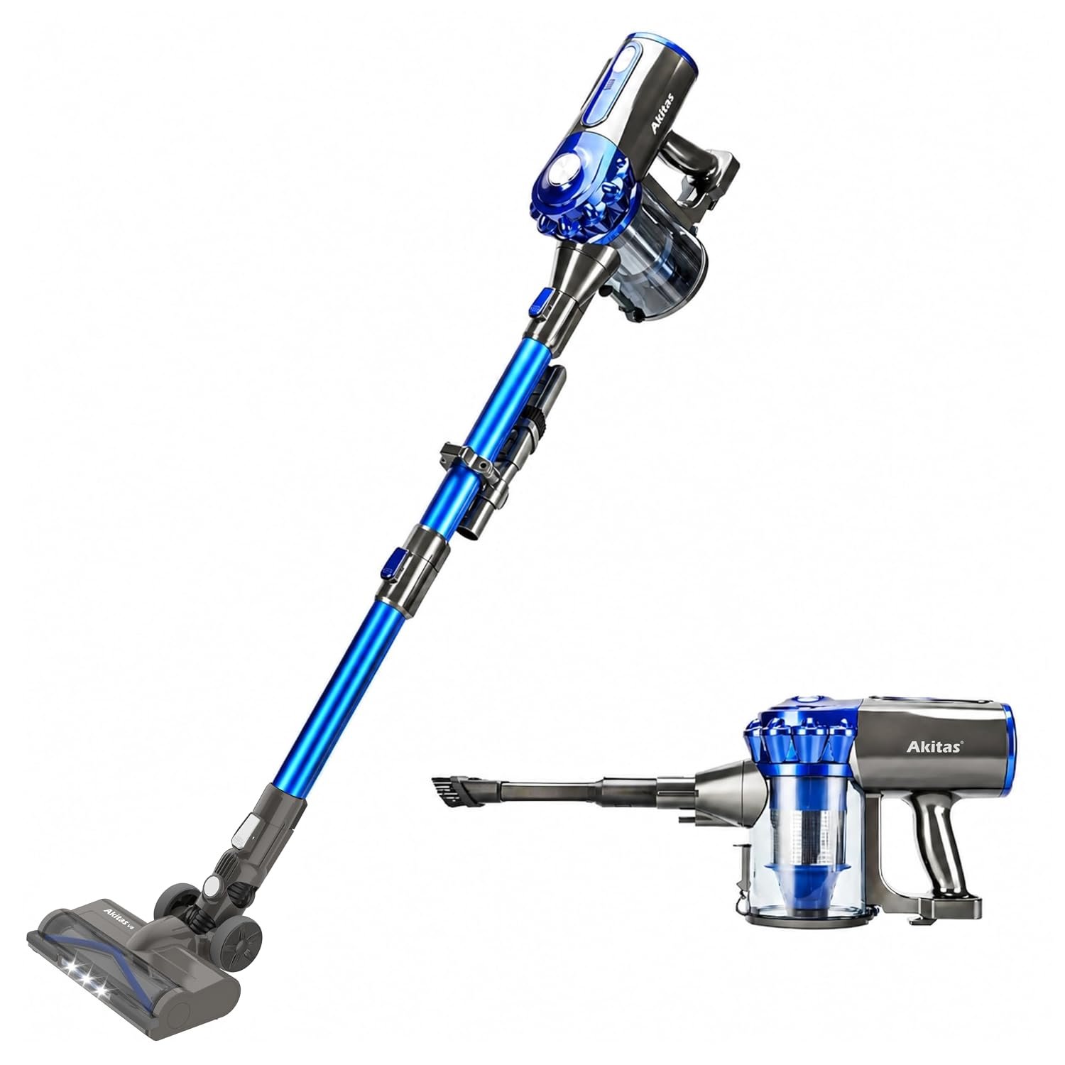 Akitas V8 3-in-1 Cordless Hoover Vacuum Cleaner Handheld & Upright Lightweight 22.2 V 150 W, Rechargeable Lithium Battery for Floors Carpets and Pet Hair