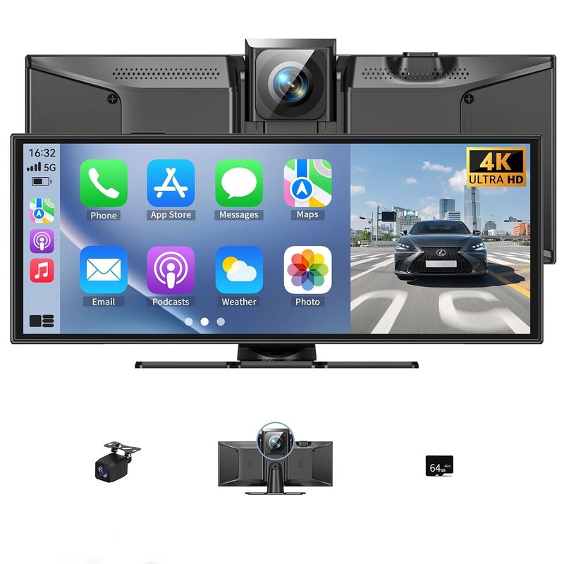 11.5" Carplay Screen for Car, Car Tablet Pro Max 2026 Car Stereo with 4K Front and 1080P Rear Camera, Car Play Screen Wireless CarPlay Android Auto Mirror Link AUX FM Bluetooth 64G SD