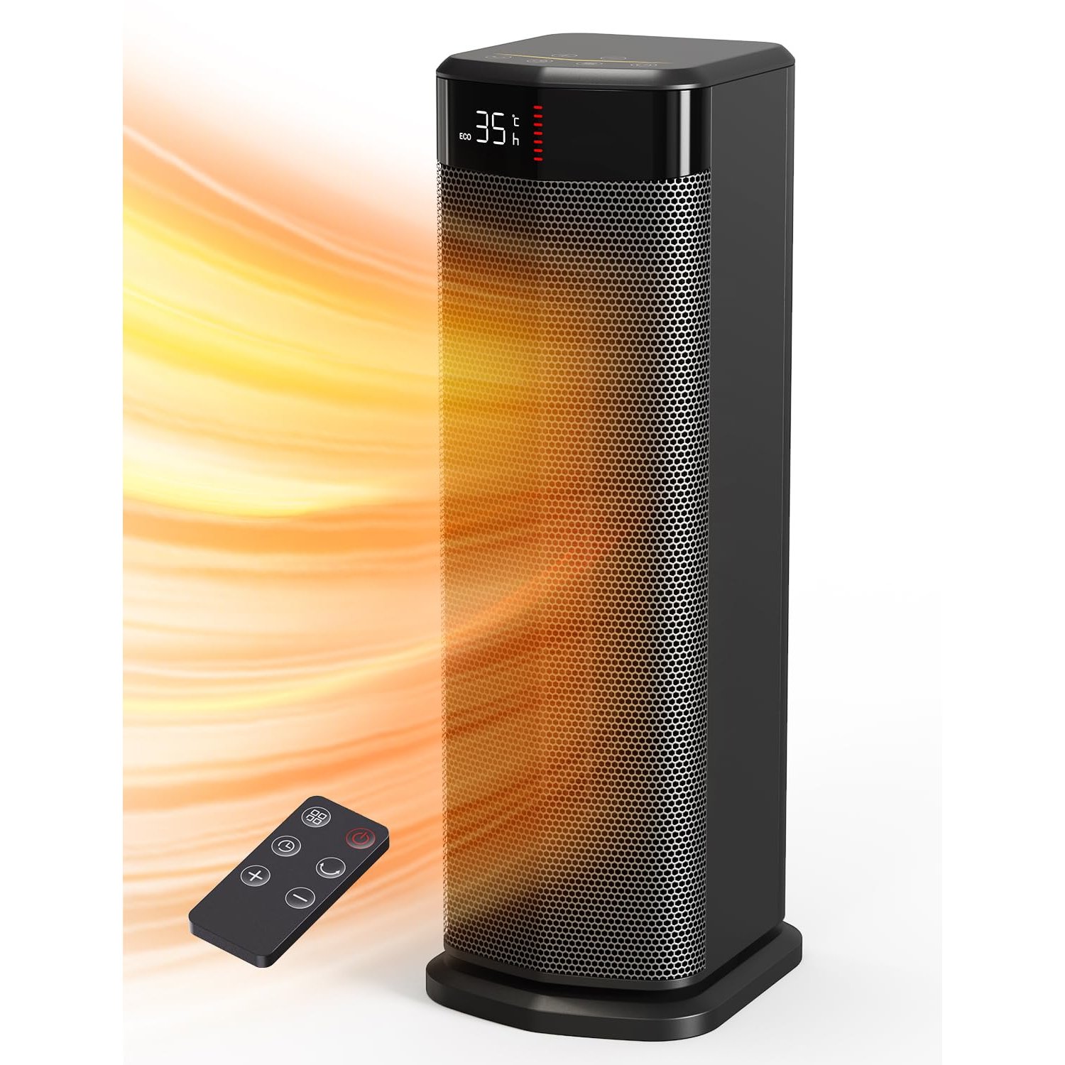 QEXREED Heater, 2000W PTC Electric Heater, 4 Modes, Energy Efficient Fan Heater with ECO Mode, Thermostat, 90° Oscillation, 24H Timer, Remote Control, Tip-Over & Overheating Protection for Indoor Use