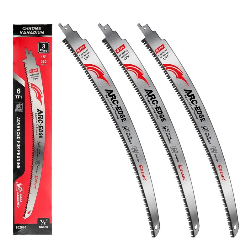 EZARC Japanese Teeth Reciprocating Saw Blade 380 mm, Arc Edge Wood Pruning Saw Blades 6TPI for Tree Trimming, Wood Cutting, 3 Pieces