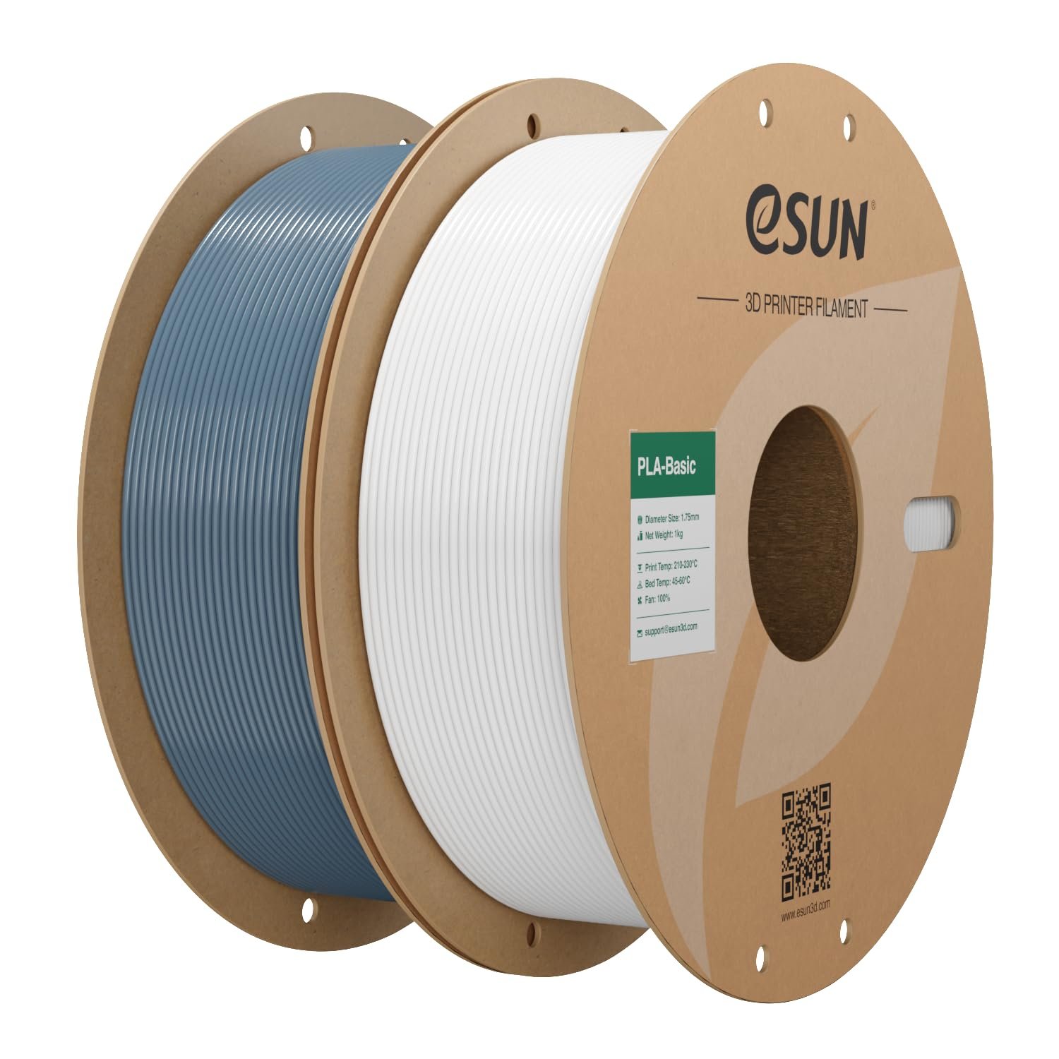 eSUN PLA Filament 1.75mm, PLA Basic 3D Printer Filament Dimensional Accuracy +/- 0.05mm, 1KG per Spool, 2 Spools 3D Printing Filament,Grey and Cold White