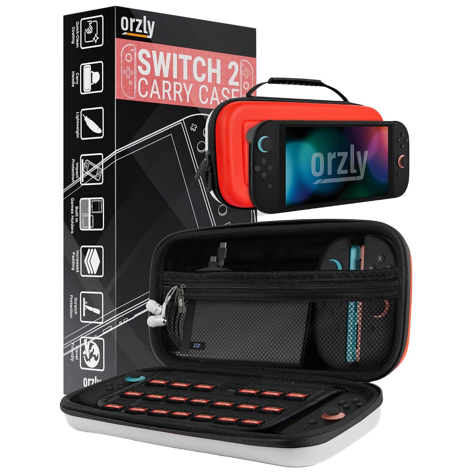 Orzly Carry Case for Switch 2 2025 Console, 7.9 inch Screen Protection, Hard Case with Smart Storage for Accessories and Games Pockets, Gift Box Edition, (Poke Switch 2)