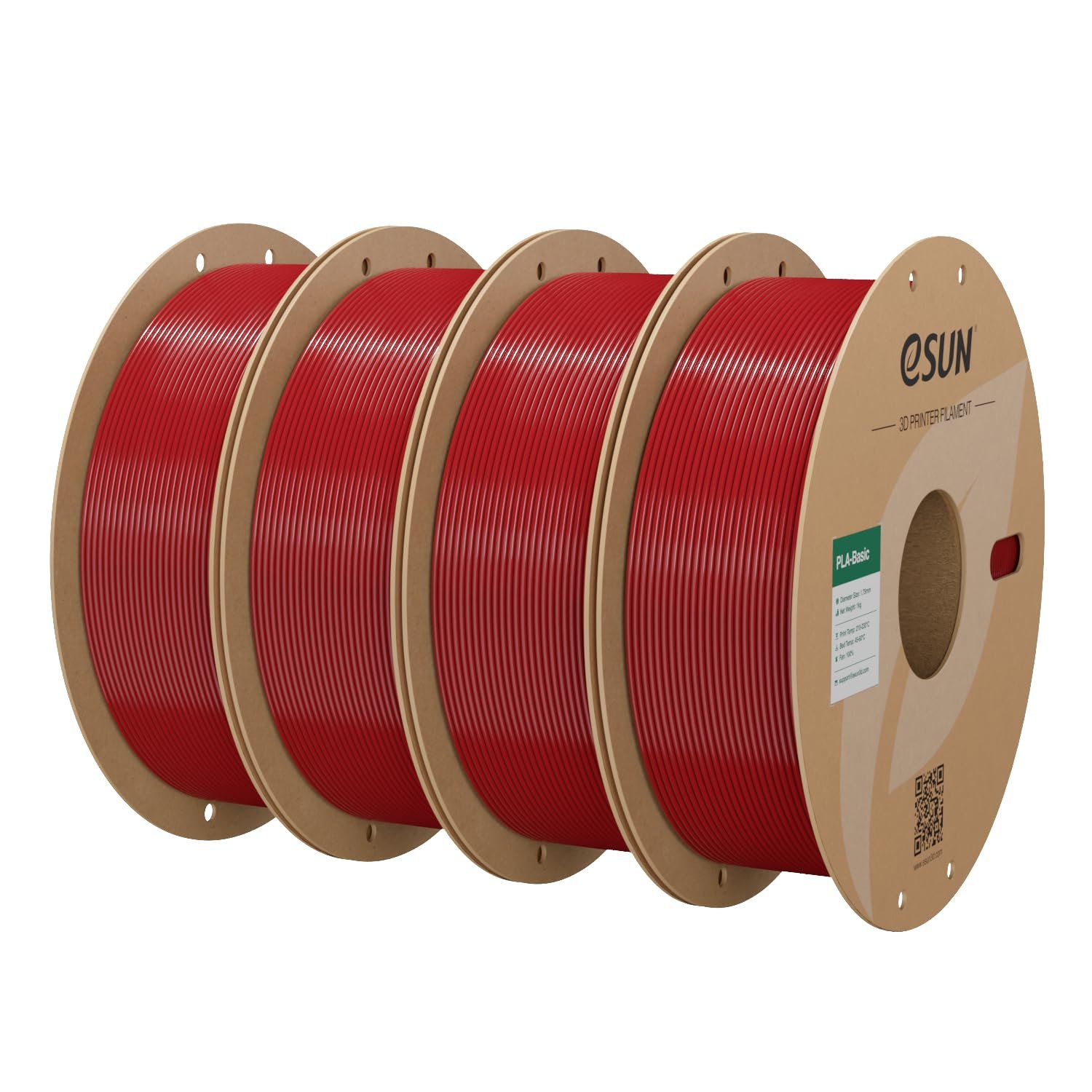eSUN PLA Filament 1.75mm, PLA Basic 3D Printing Filament Dimensional Accuracy +/- 0.05mm, 1KG per Spool, 4 Spools for 3D Printers,Fire Engine Red