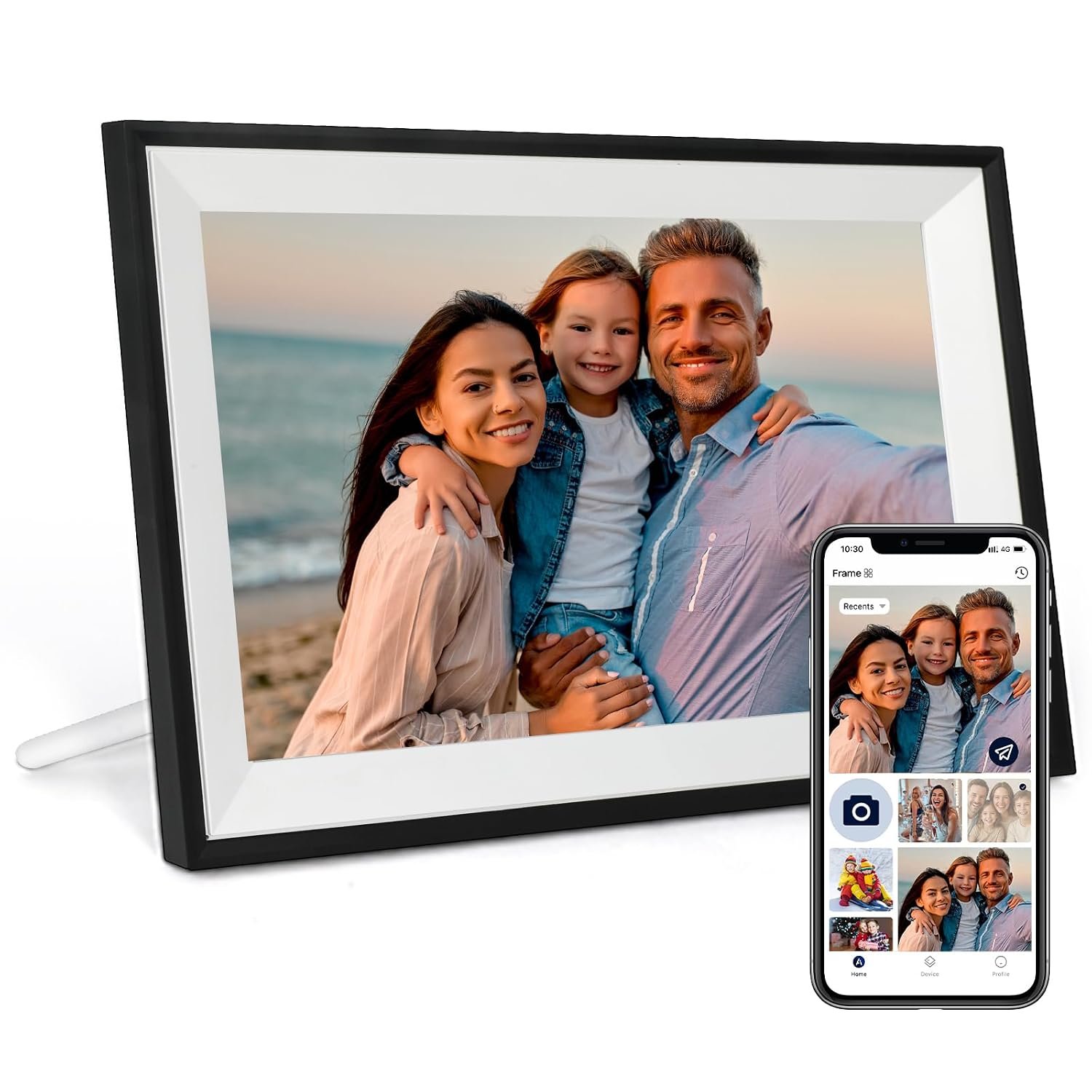 Digital Picture Frame 10.1 Inch Large Digital Photo Frame with 1280 * 800 IPS Full HD Touchscreen, Humblestead 32GB WiFi Smart Frame Share Photos and Videos via AiMOR App, White
