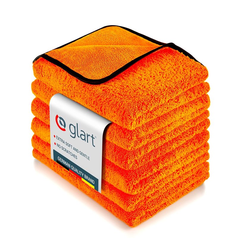 Glart 44WG6 Car Drying Towel XXL 90x60 cm 6-Piece Set, Microfiber Polishing Cloth Orange, Large Absorbent and Cleaning Cloth for Car, Motorcycle, Boat, Household, Soft, Paint-Friendly, Lint-Free