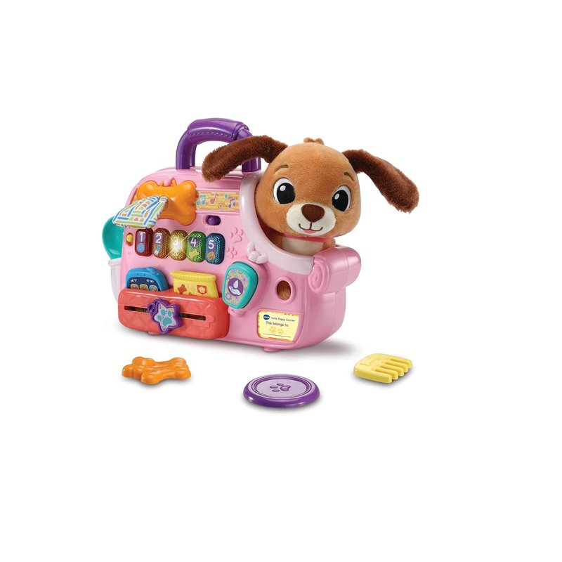 VTech Baby Cutie Puppy Carrier, Interactive Role-Play Toy with 6 Accessories, Light-up Buttons with Music, Sounds & Phrases, Gift for Babies 9, 18, 24 months +