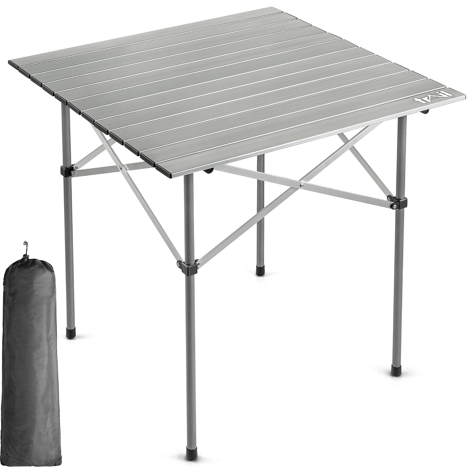Trail Lightweight Aluminium Camping Table Folding Steel Frame and Roll Up Top with Bag (70cm x 70cm x 70cm)