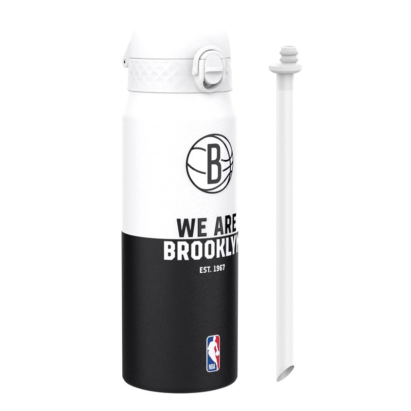 NBA Brooklyn Nets Sports Thermal Water Bottle with Removable Straw, 750ml/24oz, Leak-Proof Insulated Drinking Bottle, Easy to Open, Secure Lock, Dishwasher Safe, Flip Cover, Metal Bottle