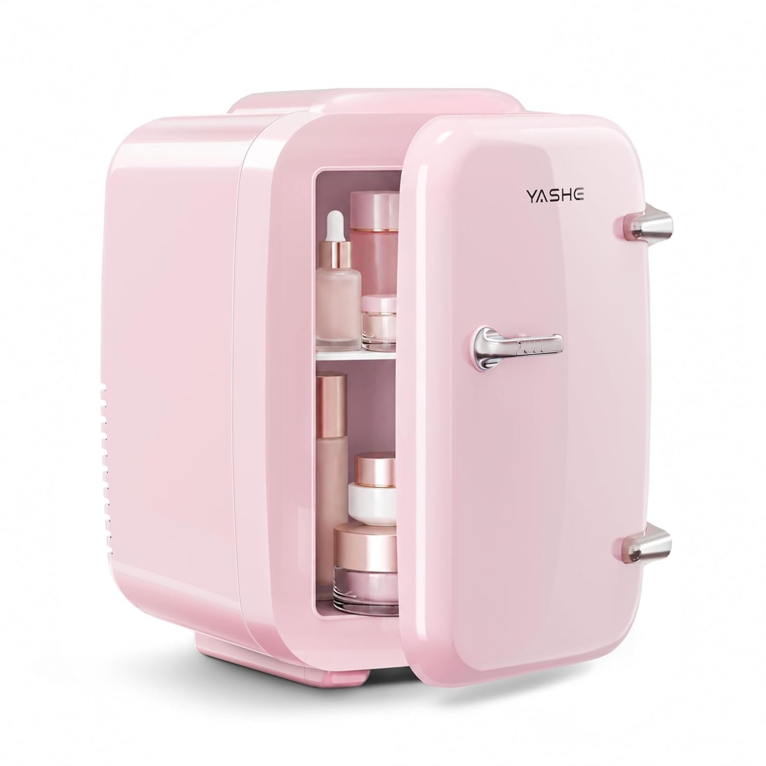 YASHE Mini Fridge, 4 Liter/6 Cans Portable Cooler and Warmer, AC/DC Power Small Fridge, Quiet Desk Skincare Fridge for Beauty Drinks Medicine, Mini Fridge for Bedrooms Office Dorm Car Travel, Pink