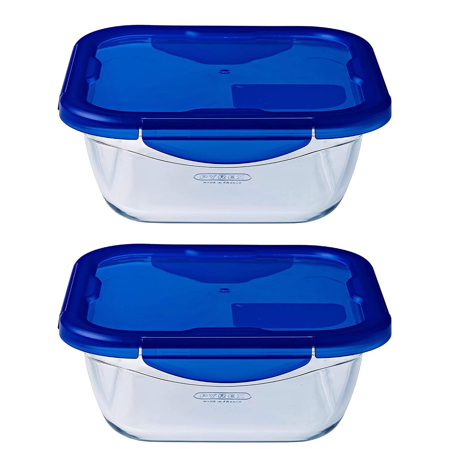 Pyrex Easy Wash Cook & Go Square Container with Lid Medium 1.9 Litre Blue (Pack of 2)