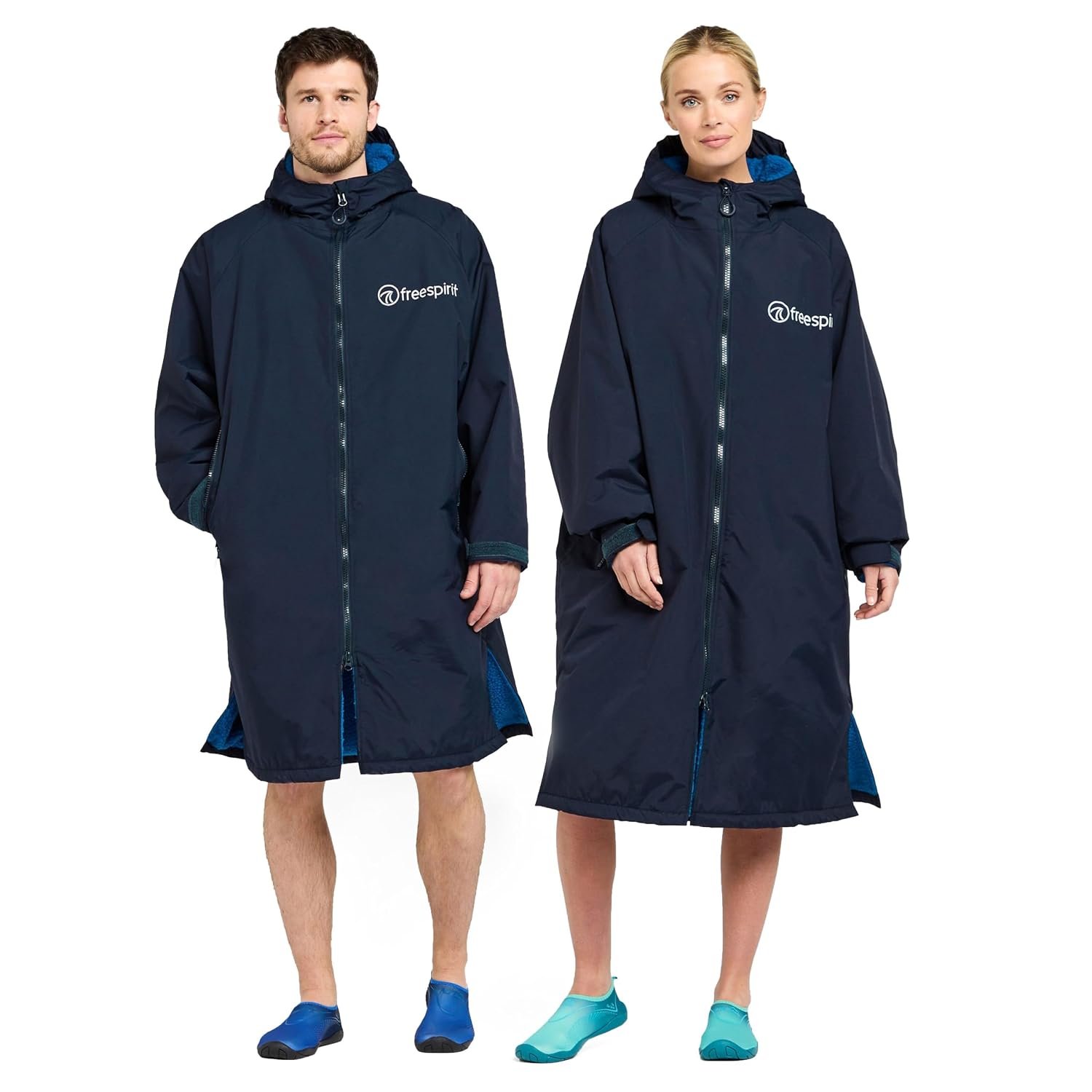 FREESPIRIT Unisex Adults Aquarobe Pro Jacket, Waterproof Drying Robe for Watersports with Deep-Pile Fleece Lining, Ideal for Surfing and Wild Swimming (UK, Alpha, S, M, Regular, Regular, Blue)
