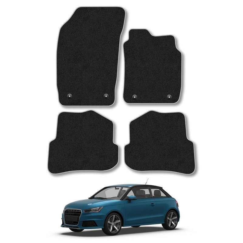 Audi A1 (2010-2019) Car Mats Accessories Tailored Fit Carpet Floor Mats Non Slip Grey Trim Accessory Compatible Front Rear Set Anti Slip Full Coverage Granulated Backing Hand-Finished Clips