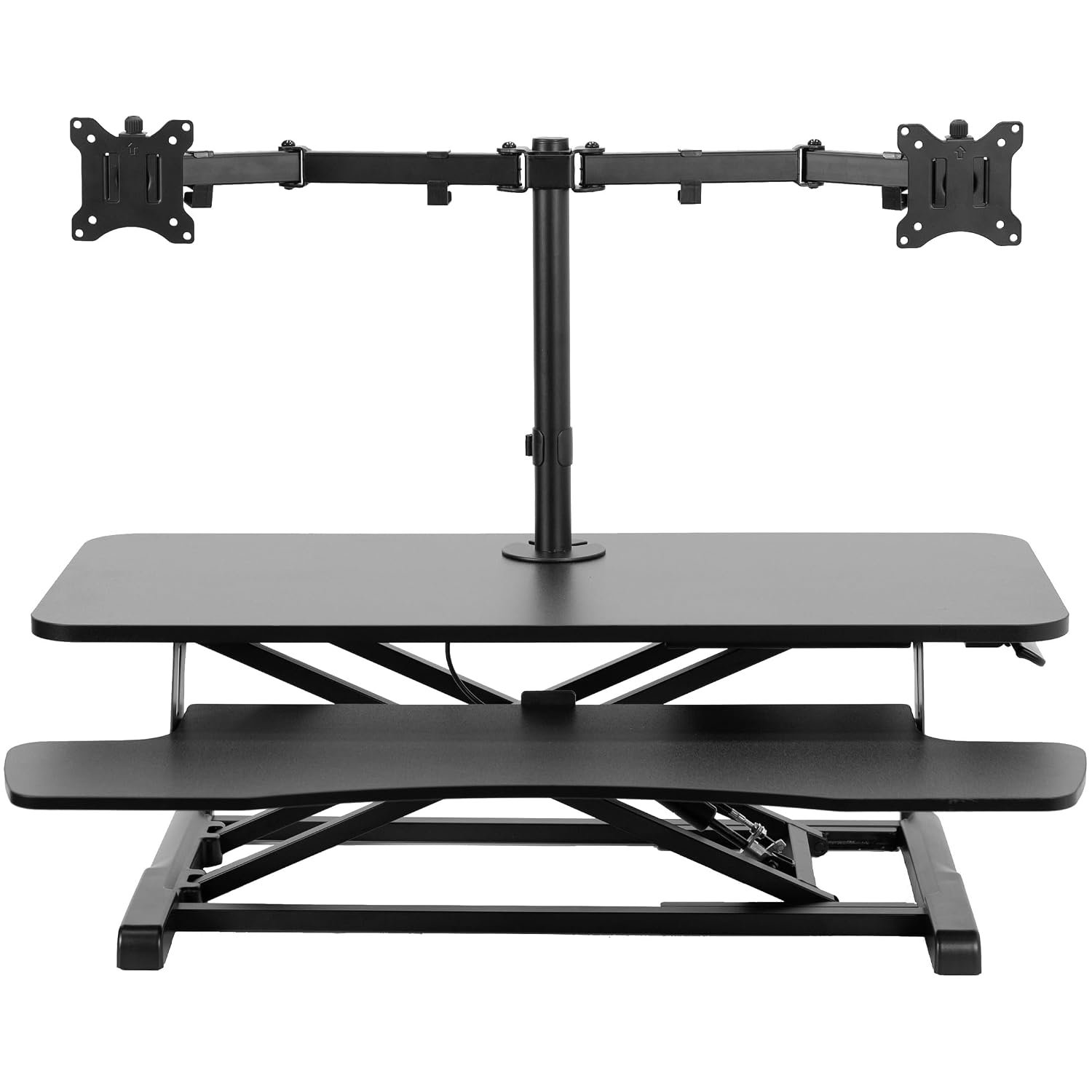 VIVO Height Adjustable 91cm Standing Desk Converter with Dual 13 to 30 inch Monitor Stand, Sit Stand Monitor Mount and Desk Riser, Black, DESK-V036K-M2