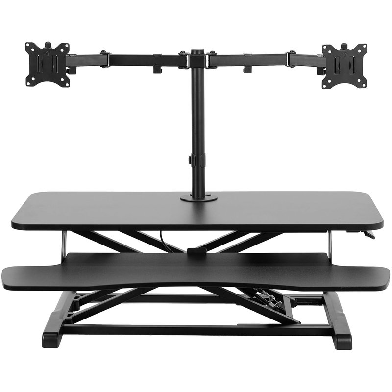 VIVO Height Adjustable 91cm Standing Desk Converter with Dual 13 to 30 inch Monitor Stand, Sit Stand Monitor Mount and Desk Riser, Black, DESK-V036K-M2