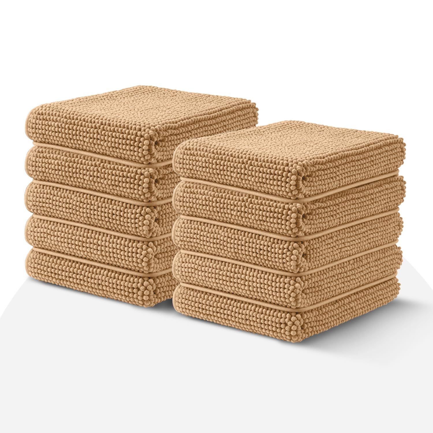 Moonlight Beige Bath Mat Non Slip Anti Mould - (10 pack) Bath Mats 50x80cm Machine Washable Chenille Bathroom Mat Super Absorbent Extra Soft Fluffy Shower Mat