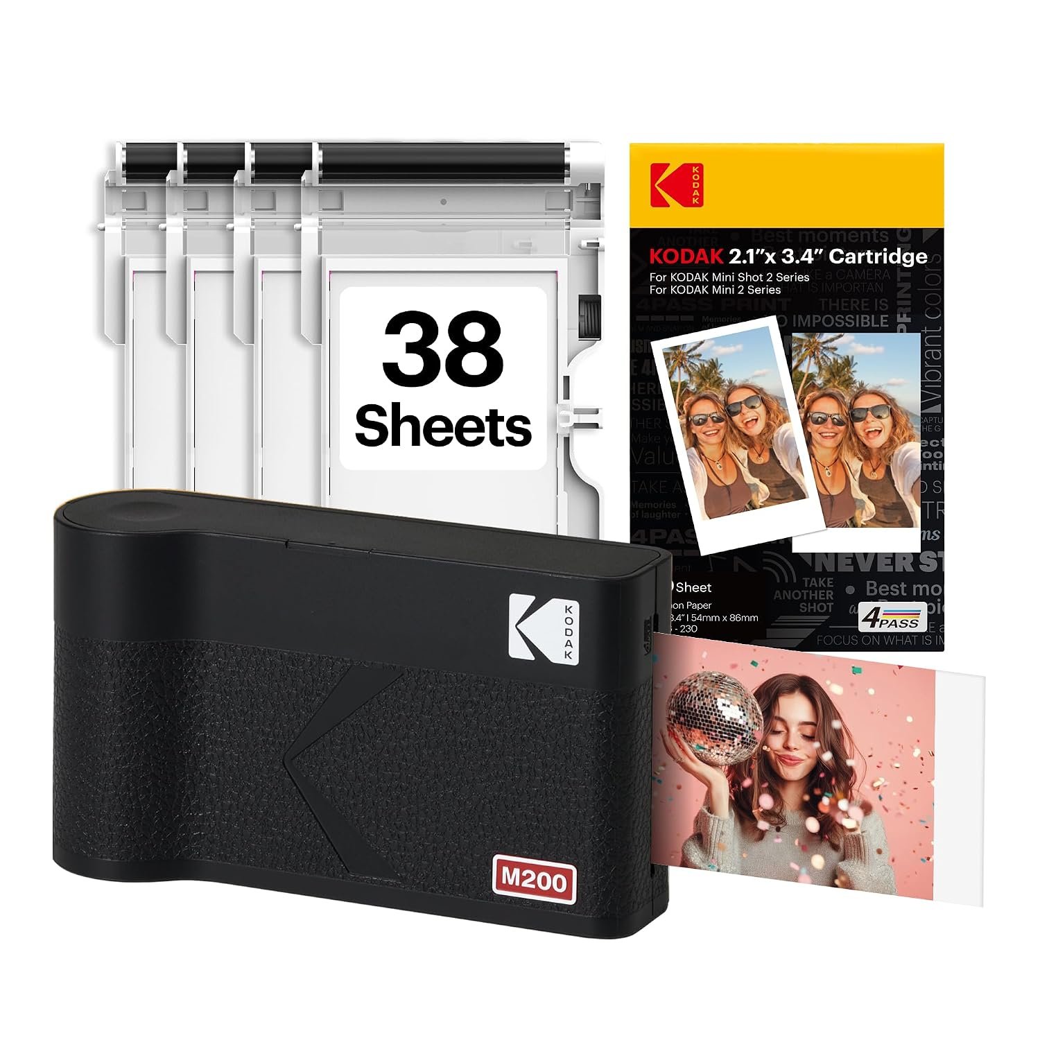 KODAK Mini 2 ERA 4PASS Portable Photo Printer, Initial 8 Sheets + 30 Sheet Pack Bundle, Black