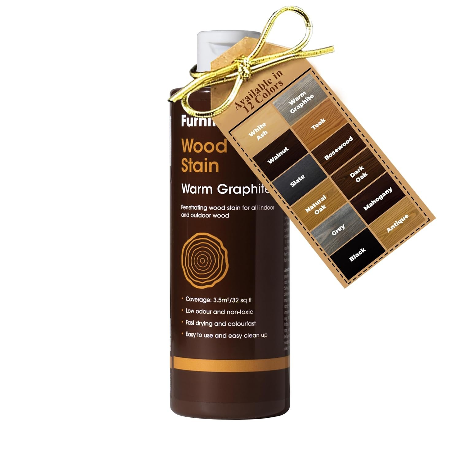 Furniture Clinic Wood Stain (Warm Graphite) – Fast Drying, Highly Concentrated, and Easy-to-Apply Wood Stain for All Indoor & Outdoor Wood – Water Based & Non-Toxic – 1L