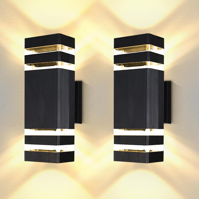 CHENBEN Outdoor Wall Lights Mains Powered IP65 Front Door Lights,Modern Square Outside Wall Lights,Waterproof Up Down Outside Light,External Wall Light for House Porch Garden,with GU10 Bulbs,2 Pieces