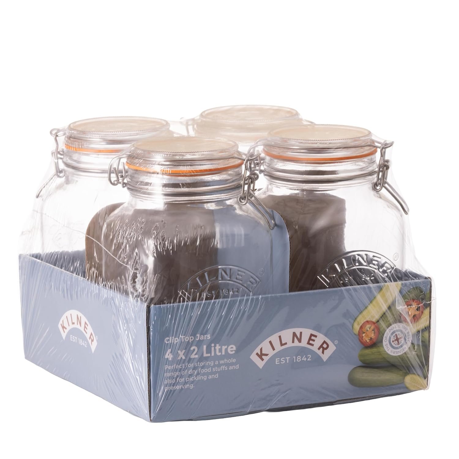 Kilner 2lt Square Clip Top Jar - (Pack 4)