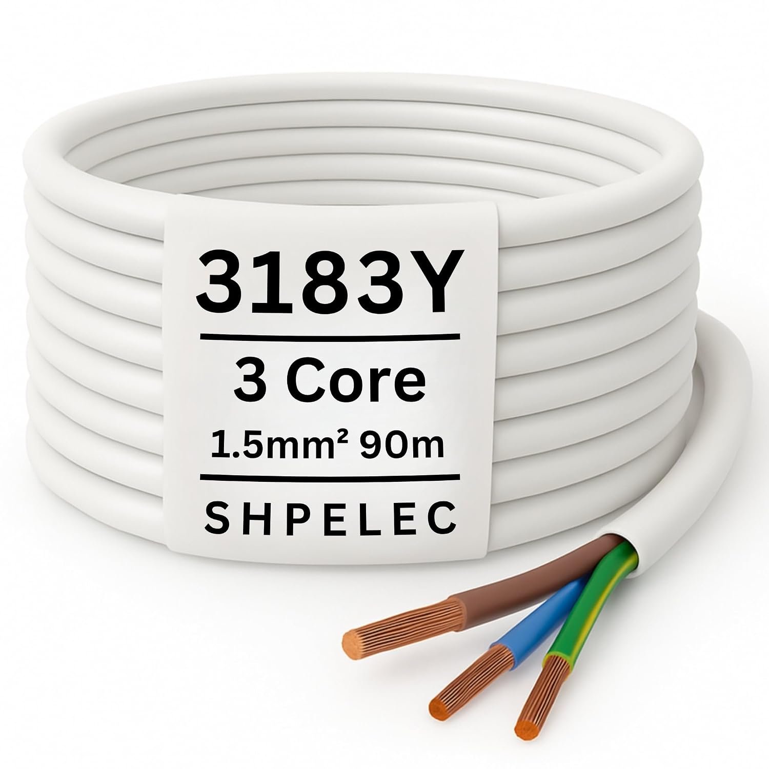 SHPELEC® FLEXIBLE White Cable 3183Y 0.75mm, 1.0mm, 1.5mm, 2.5mm BASEC Approved White PVC LED Lighting 5m 10m 15m 20m 50m (1.5mm 3 Core - 90metres)