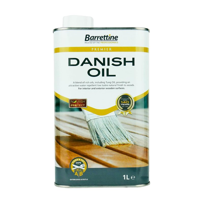 Barrettine Premier Danish Oil (1L) - Water Repellent Danish Oil for Wood Turning, Scandinavian Furnishings, Door, Panelling & More, Enhances Natural Appearance of Wooden Surface
