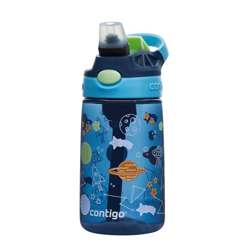 Contigo children's drinking bottle Easy Clean Autospout with straw, BPA-free robust bottle, 100% leak-proof, easy to clean, ideal for daycare, kindergarten, school, 420 ml, Blueberry Cosmos