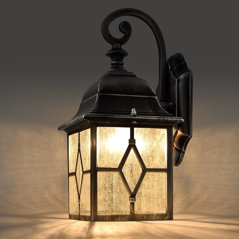 LUTEC Vintage Wall Light IP23 Indoor Outdoor Wall Lights, Aluminium Glass Outside Lights Mains Powered Classical Wall Light for Deck Brushed Black Silver (E27 Bulb)