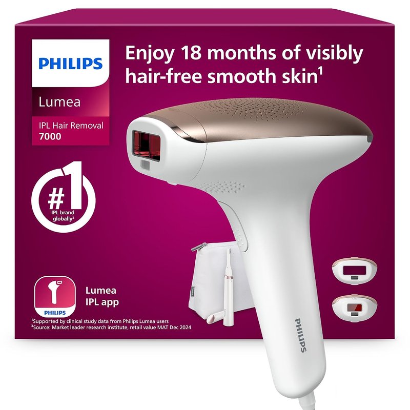 Philips Lumea 7000 Series, IPL Hair Removal Device, Laser Hair Removal Alternative, with Satin Compact Pen Trimmer, 2 Attachments for Body and Face, Model BRI921/00