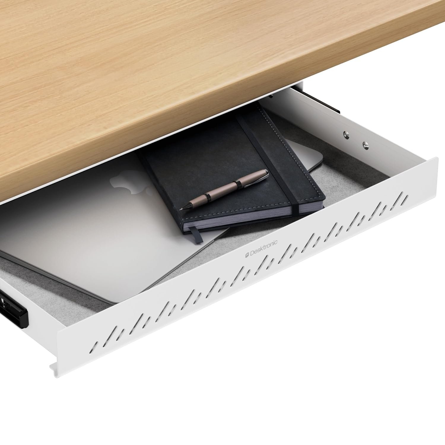 Desktronic Desk Drawer, Hidden Desk Organizer, Under-Desk Storage Drawer, Easy Installation, Space-Saving, Large Capacity, Metal, for Office and Vanity Desk, Durable Construction (White)